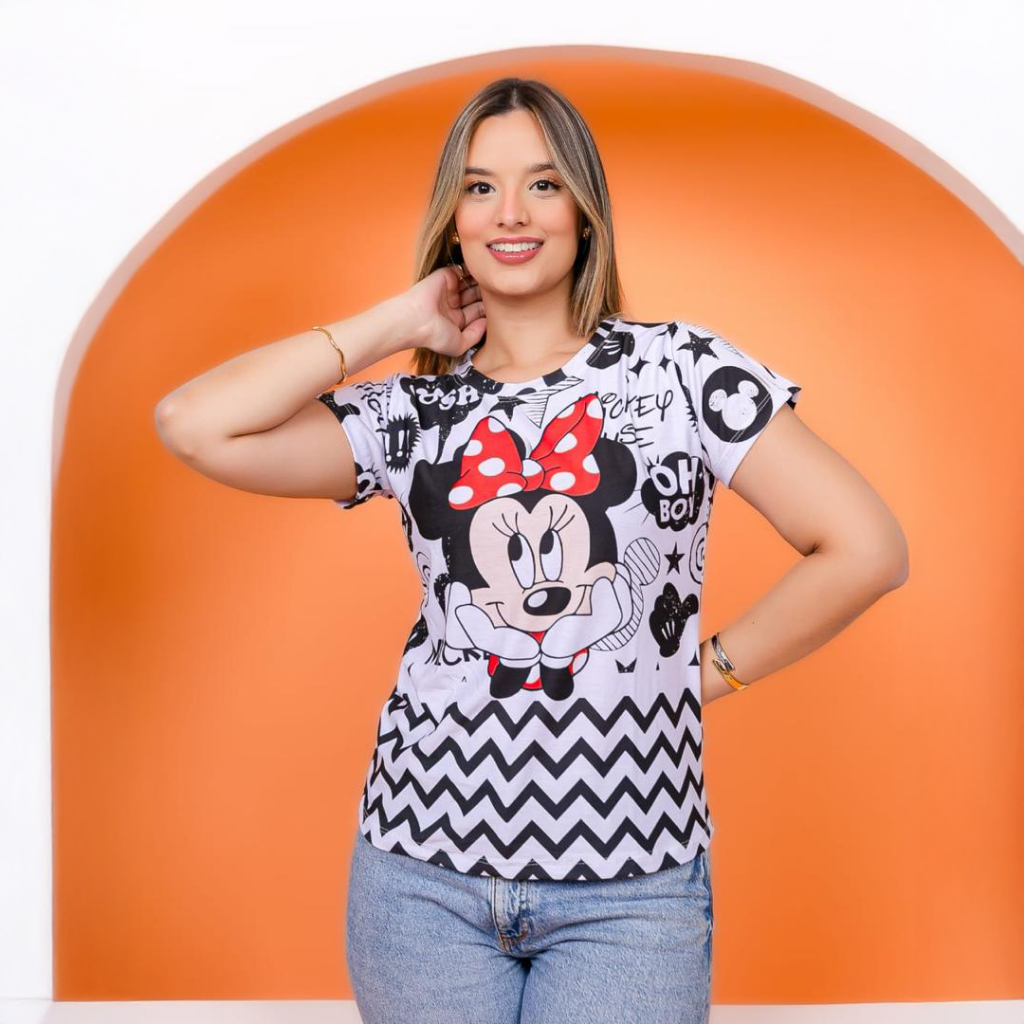 Tshirt Baby Look Feminina Minnie Mouse em Oferta na Shopee