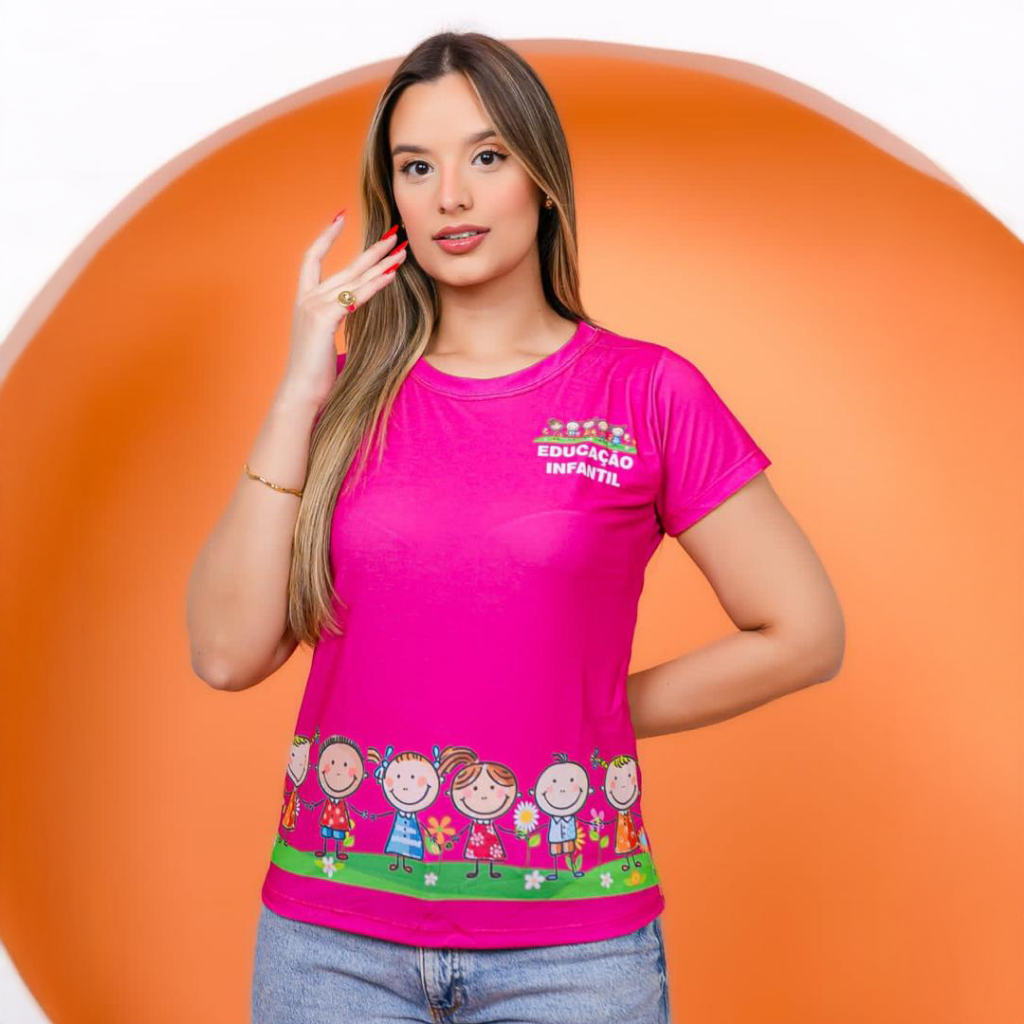 T-shirt Blusa Feminina Baby Look Educação Infantil Pink em Oferta na Shopee