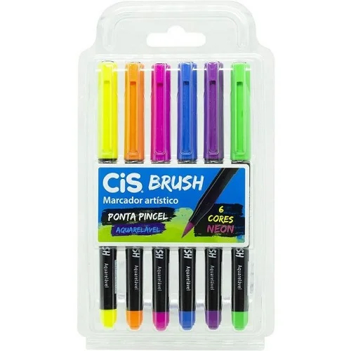 Marcador cis brush neon estojo com 6 cores - Aquarelavel