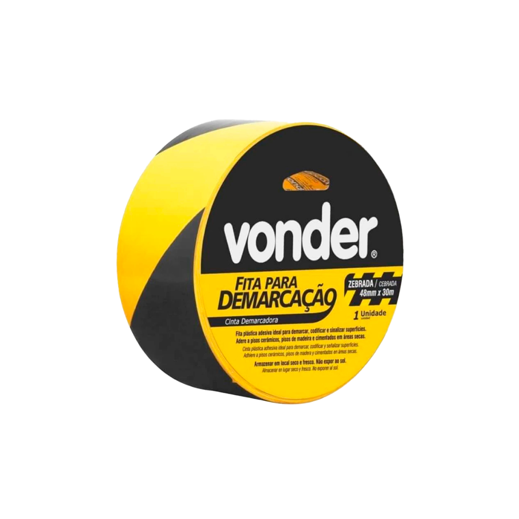 Fita Adesiva Zebrada para Demarcação e Sinalização Vonder 48 mm x 30 m em Oferta na Shopee