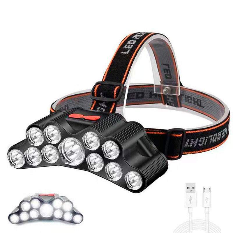 Lanterna De Farol De 11 Leds Cabeça Recarregável À Prova D'água Lâmpada Para Acampamento Ao Ar Livre Acessórios De Pesca