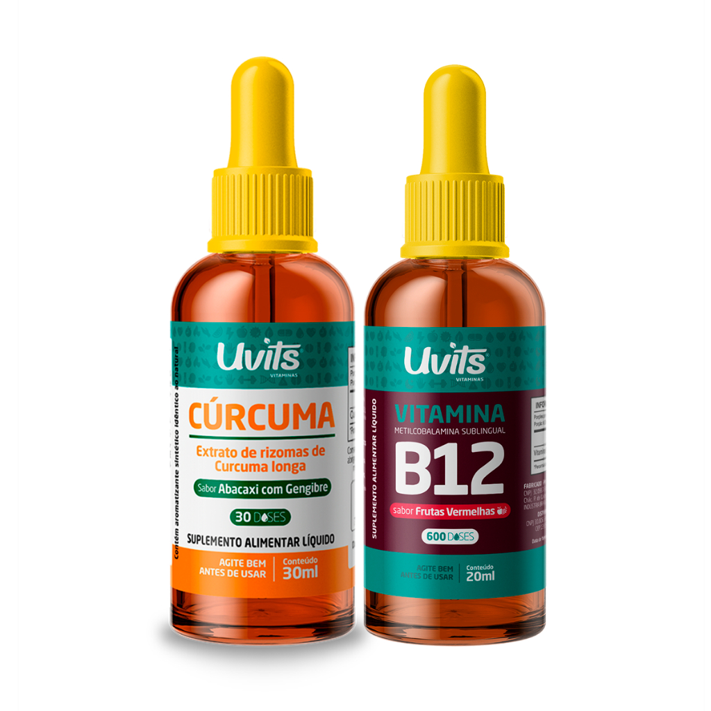 Cúrcuma Líquida Sublingual 30ml e Vitamina Metilcobalamina B12 Gotas Liquida Sublingual 20ml - Uvits