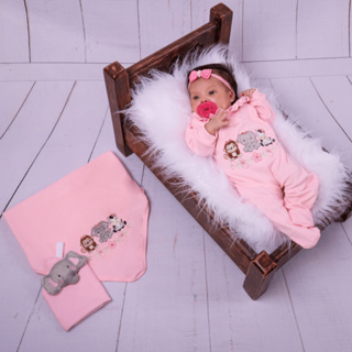 Saída de Maternidade Bebê Menina Safari Rosa com Manta Bordada 04 Peças 100% Algodão em Oferta na Shopee