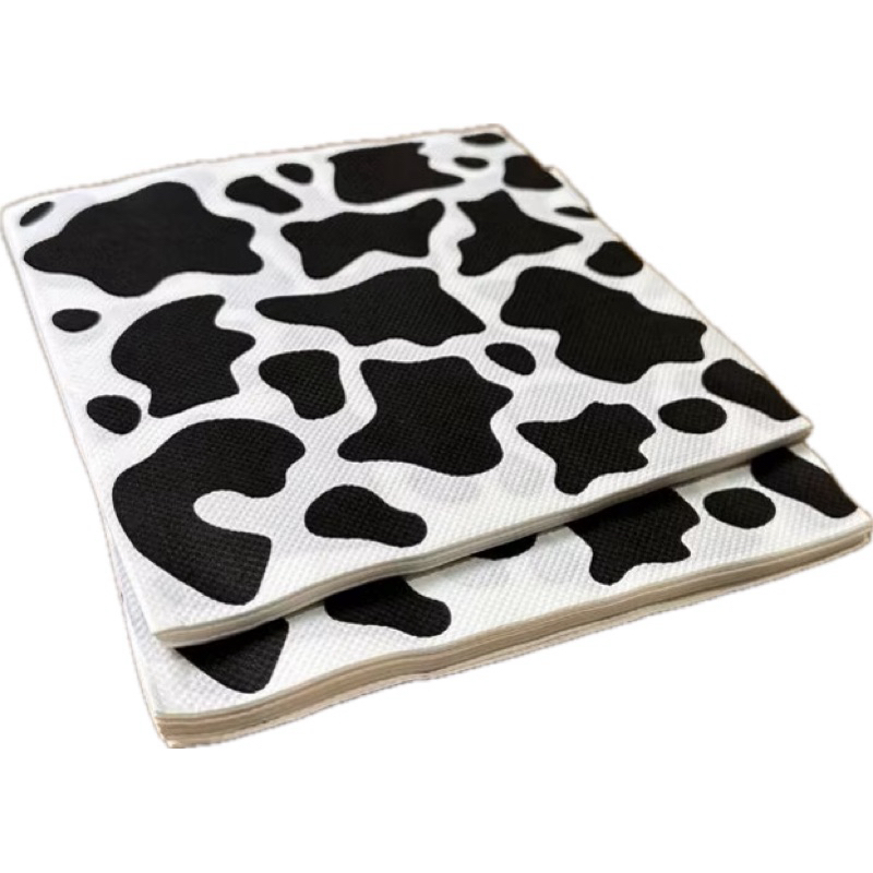 Guardanapo de Papel Vaca Estampado Preto e Branco Folha Dupla Descartável 33x33cm Decorativo Fazendinha