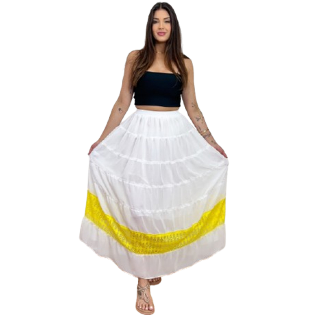 Detalhes do Roupa Religiosa Branca de Umbanda Candomblé Saia Feminina Navalha em Chiffon modelo de luxo
