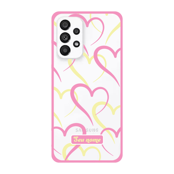 Capinha para Samsung A53 5G Anti Impacto Personalizada - Corações Amarelo e Rosa com nome