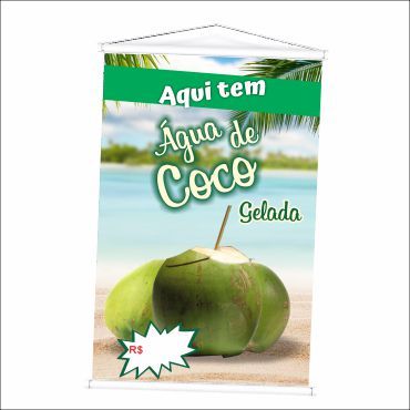 Banner Venda de Água de Coco produzido em lona. Cartaz Propaganda Vende-se para Quiosques Barracas, Padaria, Lanchonete