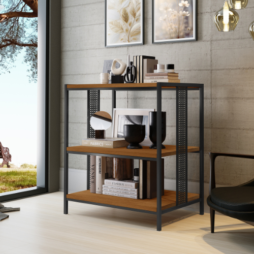 Estante com 3 Prateleiras Estilo Industrial Prateleira Organizadora Livreiro em Aço