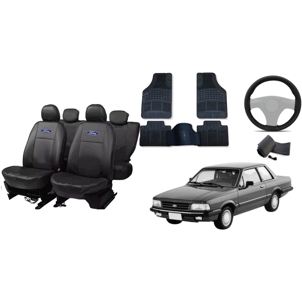 Capa de couro + Tapete 5 peças + Capa de volante - Ford del rey 81-91