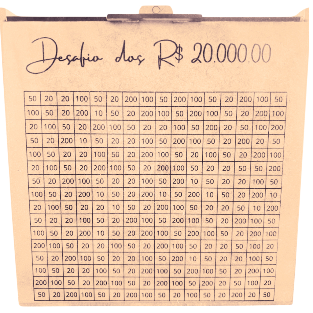 CAIXA DE 20 MIL DESAFIO DOS 100 DEPOSITOS EM MDF CRU. GUARDE 20 MIL REAIS CAIXA COFRE DINHEIRO M1