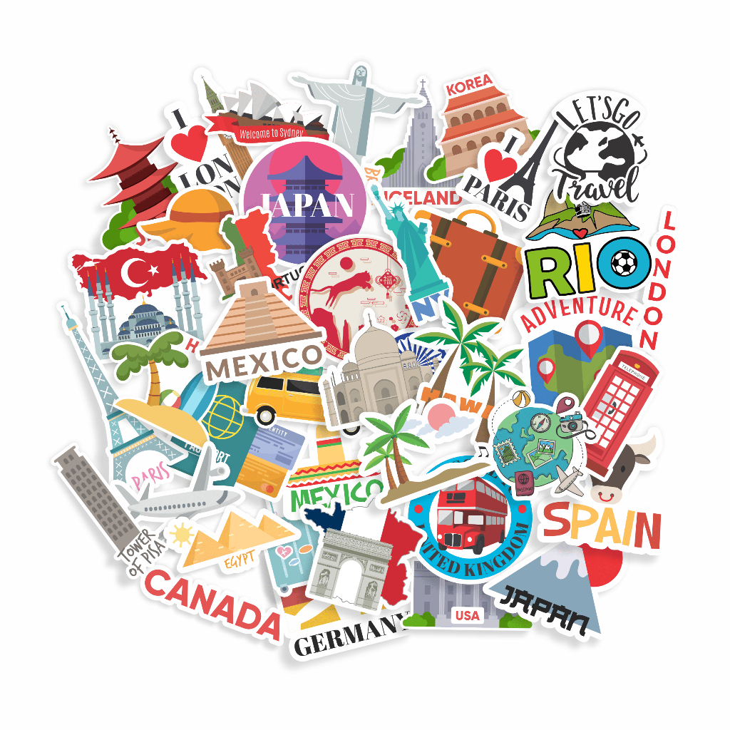 Cartela De Adesivos Turismo Viagem Mundo Travel Stickers Top em Oferta na Shopee