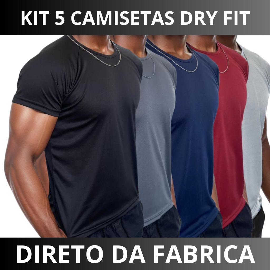 Kit 5 Camisetas Dry Fit Masculina Treino Academia Esportes Exercícios Corrida Cores Sortidas