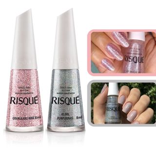 Kit Esmalte Risque Glitter Mil Purpurinas + Granulado Rose em Oferta na Shopee