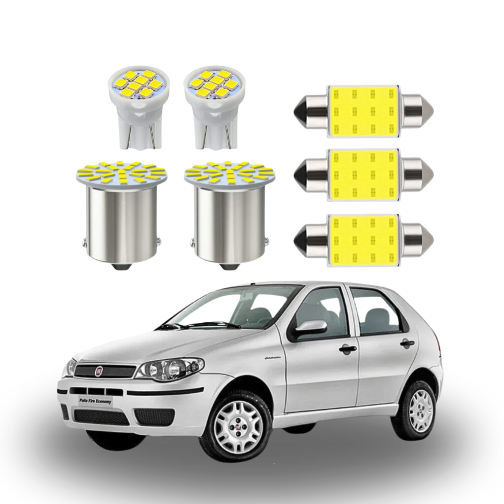KIT Lâmpadas led Fiat Palio ( Placa Farolete Ré Teto) Fire way T10 pingo trava Torpedo 41mm 1 polo 1156 meia luz interno
