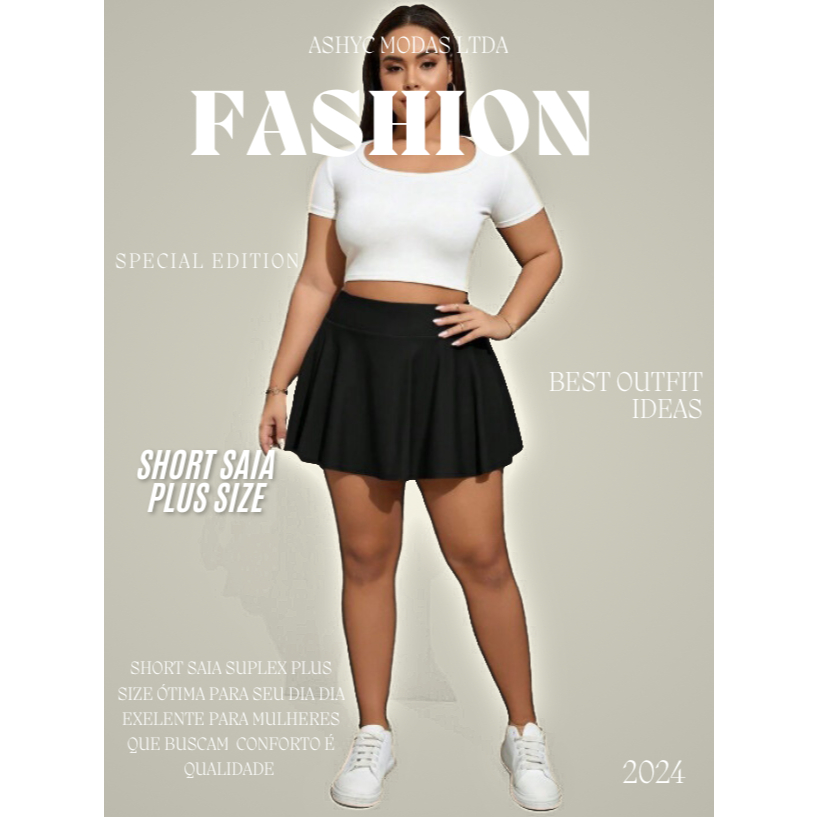 Short Saia Plus Size Babado Perfeita Para atividades físicas / Cintura Alta em Oferta na Shopee