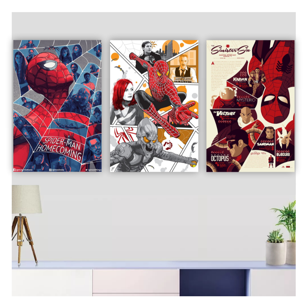Quadro decorativo homem aranha spiderman super herois decoração para sala quarto desenho herói