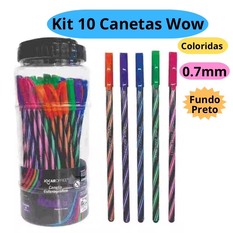 Kit 10 Canetas Esferográficas Wow Fundo Escuro 0.7mm Coloridas Branco Escolar Escritório Leo&Leo em Oferta na Shopee