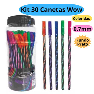 Kit 30 Canetas Esferográficas Wow Fundo Escuro 0.7mm Coloridas Branco Escolar Escritório Leo&Leo em Oferta na Shopee