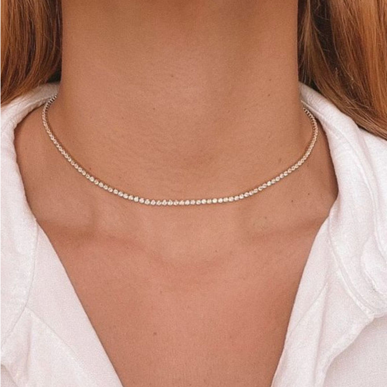 Colar Feminino Choker Riviera Zircônia Rosa, Branca Folheado Semijoias BJ104