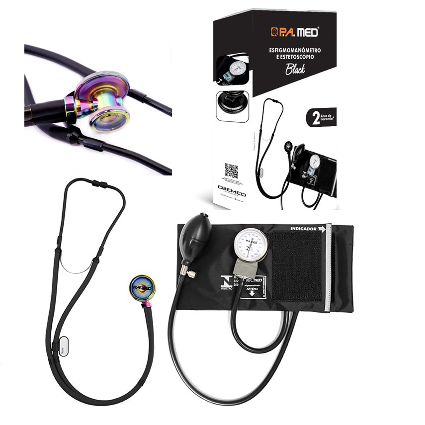 Estetoscópio Black Ranbow Bic Pamed + Aparelho Black com Bolsinha