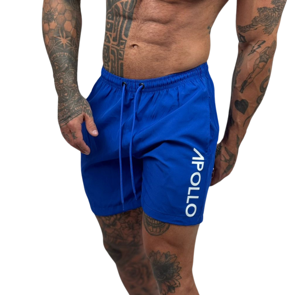 Bermuda Tactel Masculina Elastic Estampada Logo Apollo Com Bolso Amarracão Confortável Casual