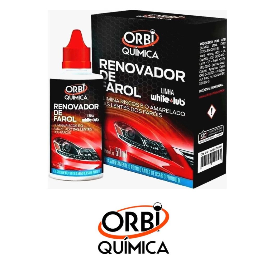 Renovador de Farol Tira Amarelado Aspecto Fosco e Riscos Orbi Revitalizador 50ml + Estopa Renovador de Farol Tira Amarelado Aspecto Fosco e Riscos Orbi Revitalizador 50ml + Estopa