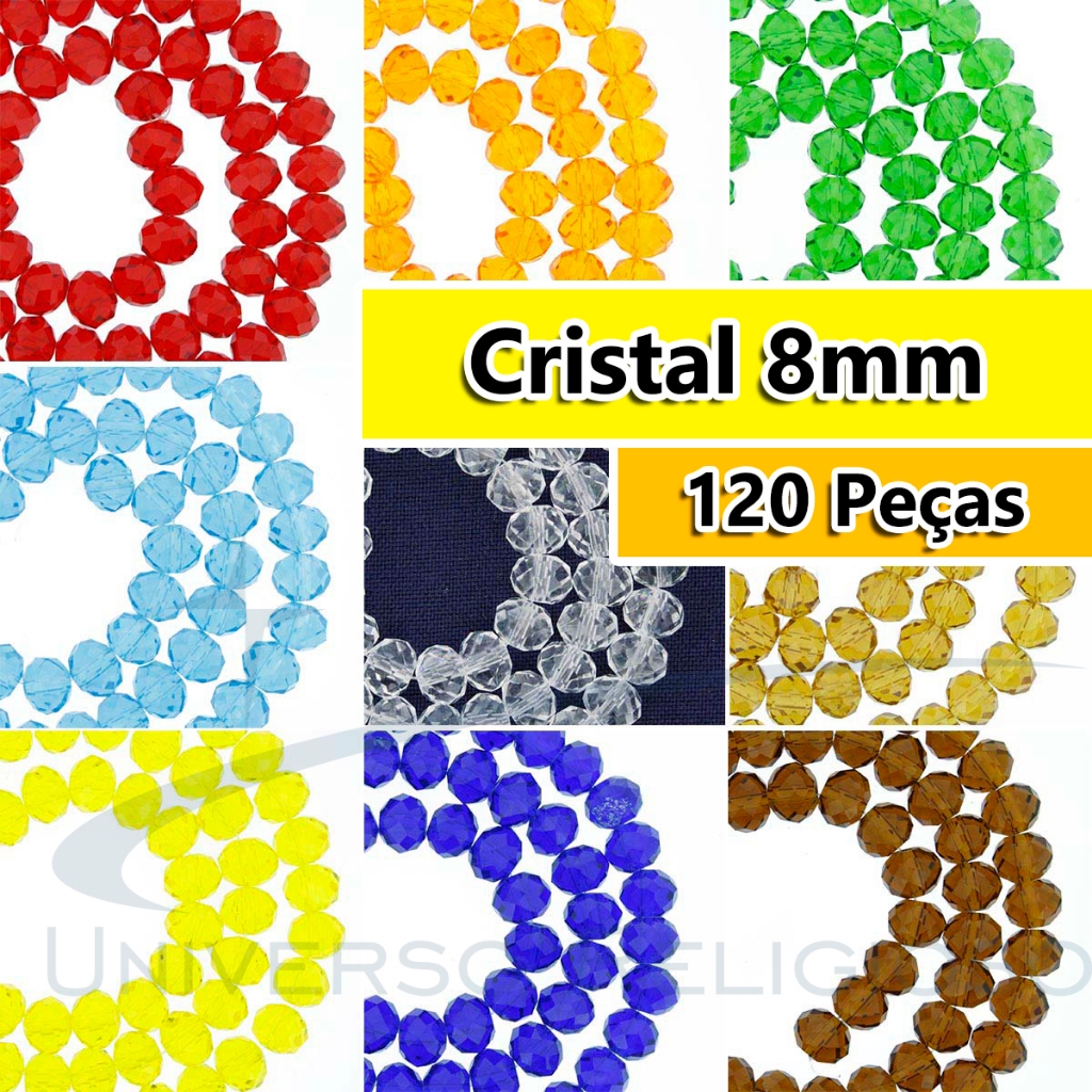 Contas de Cristal 8mm Transparente Facetado para Pulseira Guias Umbanda Candomblé - 120 Peças