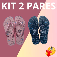 Chinelo Feminino Adulto Estampado Kit 2 Pares Blogueirinha