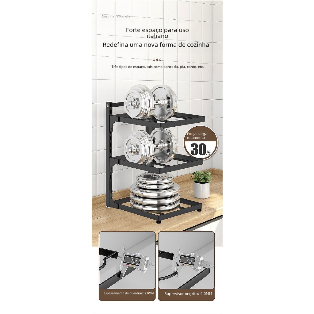 Rack Organizador com Suporte Resistente para 3 Panelas Ajustável Premium Importado