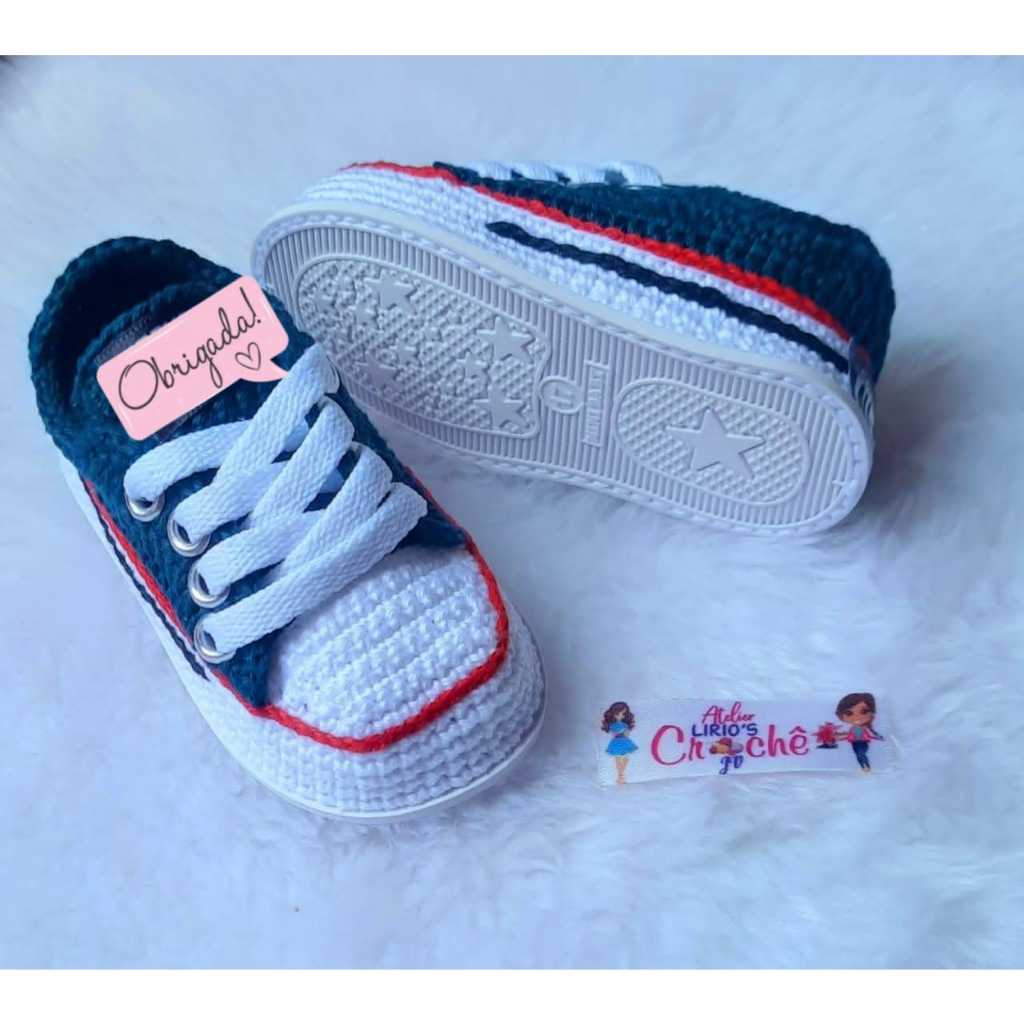 Sapatinho Cano Baixo / Tênis de bebê unisex / Sapatinho de Crochê