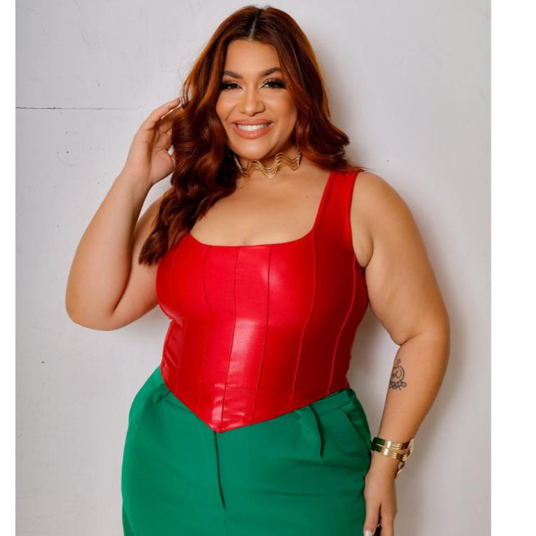 Cropped Regata Corset Couro Plus Sizer Top Blusinha Cirre
