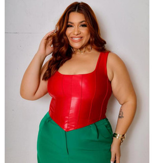Cropped Regata Corset Couro Plus Sizer Top Blusinha Cirre