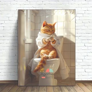 Quadro Gato amarelo viciado celular  1 peça decoração para banheiro pet shop consultório veterinário em Oferta na Shopee
