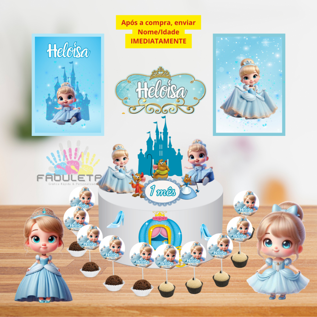 Kit Festa Só Um Bolinho CINDERELA INFANTIL Enviar Nome/Idade IMEDIATAMENTE (Fazemos todos os temas, consulte via chat) em Oferta na Shopee