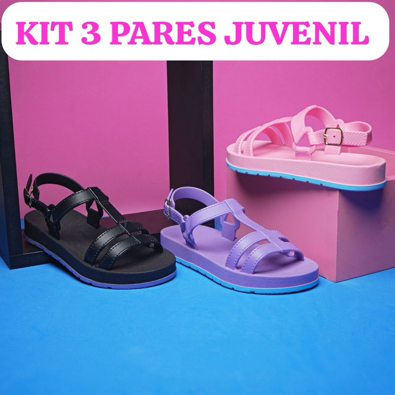 KT- 3 PARES SANDÁLIA JUVENIL papete linda em Oferta na Shopee