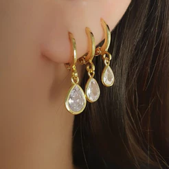 Trio de Argolas Gota Delicado Banhado a Ouro 18k prata 925