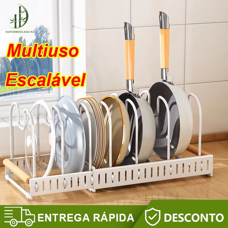 Escorredor de Pratos Porta Louças Panelas Tampas com Suporte Ajustável para Cozinha