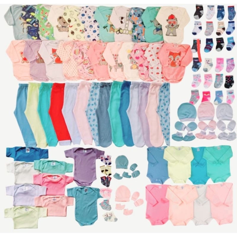 Kit 28 peças enxoval bebê Maternidade liso estampado menino menina unissex