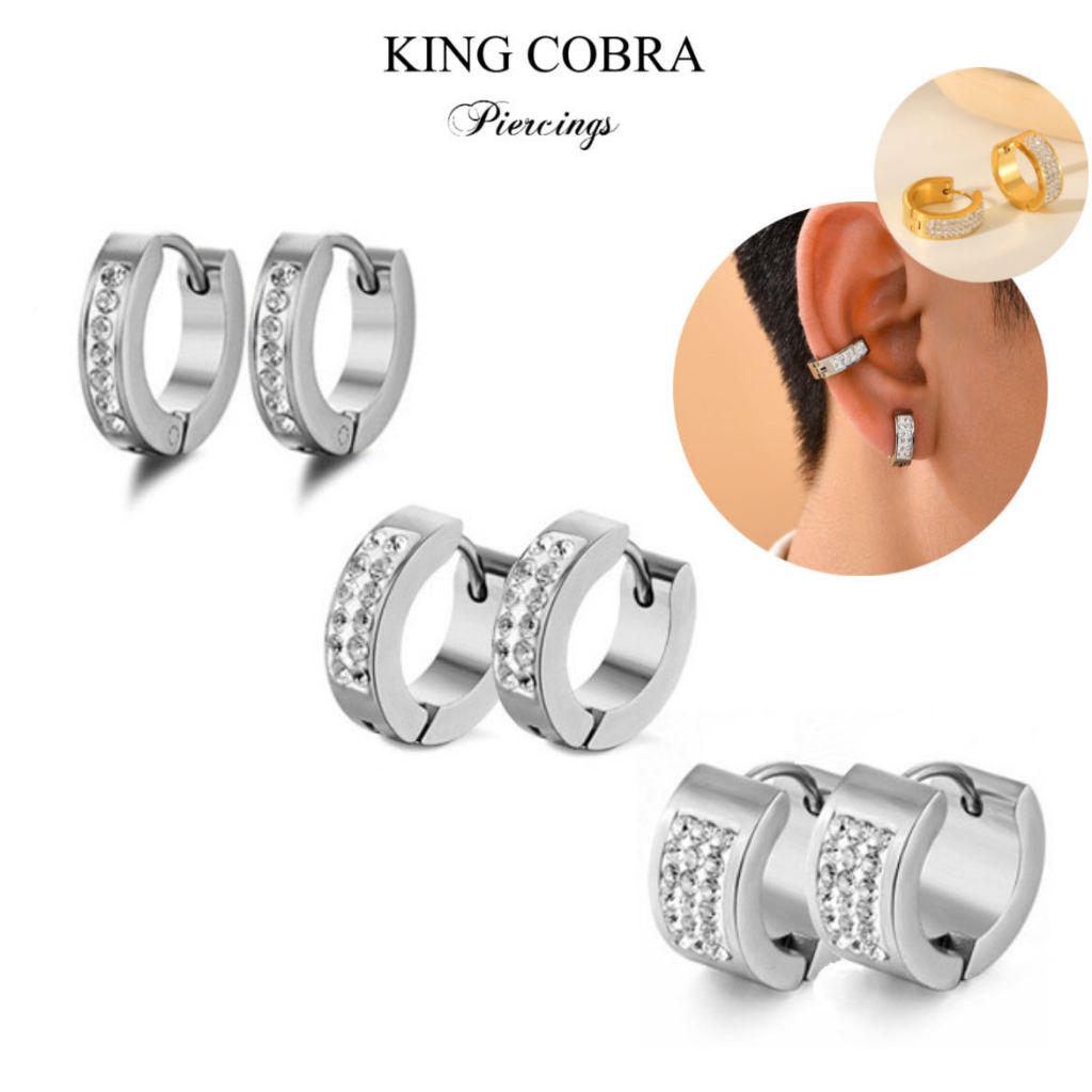 Brincos De Aço Inoxidável Com Strass / Perfurado Para Masculinos KA712 em Oferta na Shopee