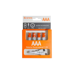 Kit 2/4 Pilhas Aaa Recarregável 750mwh Genai Tipo C 1.5v 5v