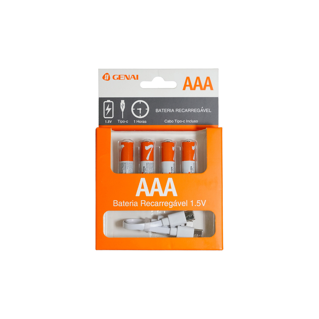Kit 2/4 Pc Bateria Li-tio Aaa 1.5v 750mwh Recarregável Usb-c