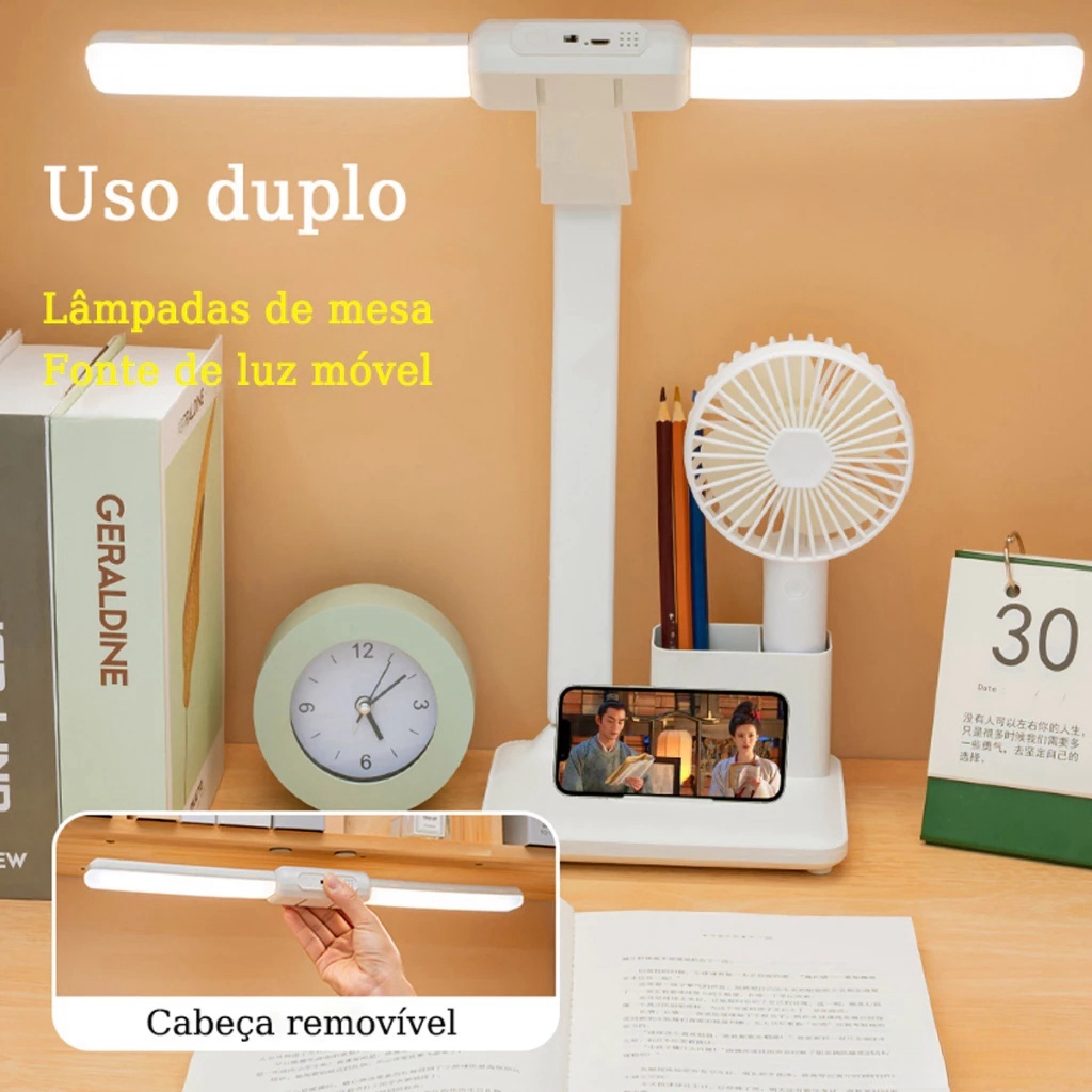 Luminária Mesa Recarregável Abajur Estudo Articulável Led Leitura Infantil USB Sem Fio