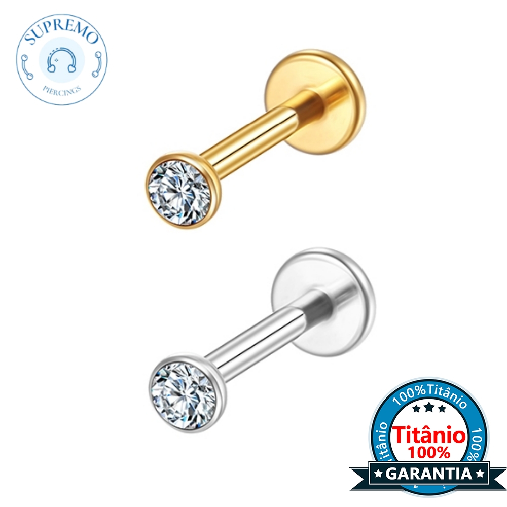 Piercing Labret Ponto De Luz Titânio Zircônia | Helix, Tragus, Conch, Nariz, Boca-Medusa Piercing de Nariz Titânio