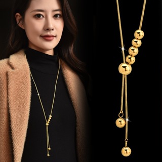 18k titânio aço ouro e prata contas de bola pull-out design retro high-end longa corrente de suéter em Oferta na Shopee