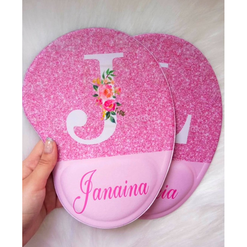 MousePad Ergonomico Personalizado com NOME e inicial modelo gota estilo glitter presente gamer
