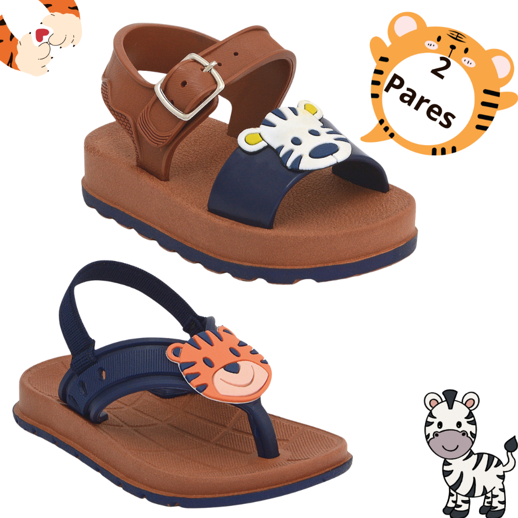 Kit 2 Pares Sandália e Chinelo Infantil Masculino Meninos Safari em Oferta na Shopee