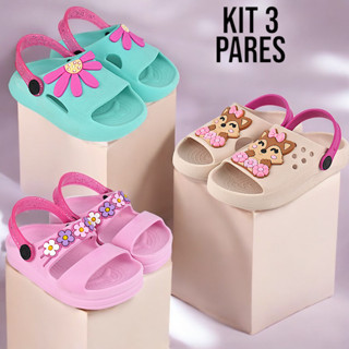 Kit 3 Pares Sandália Papete Infantil Menina e Chinelo Nuvem