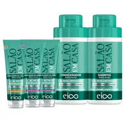 Eico Salão Em Casa Cachos Definidos Shampoo e Condicionador 450ml + Modeladores Curvas 2ABC 3ABC
