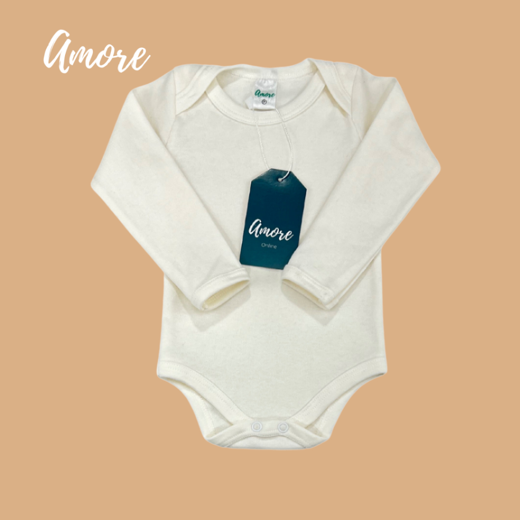 Body Manga Longa Bege Suedine - 100% Algodão em Oferta na Shopee