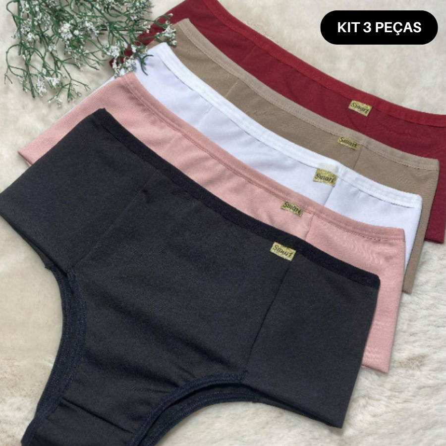 Kit 3 Calcinha Pala Dupla Cintura Alta Pós Parto Conforto Lingerie Segura Barriga Feminino em Oferta na Shopee